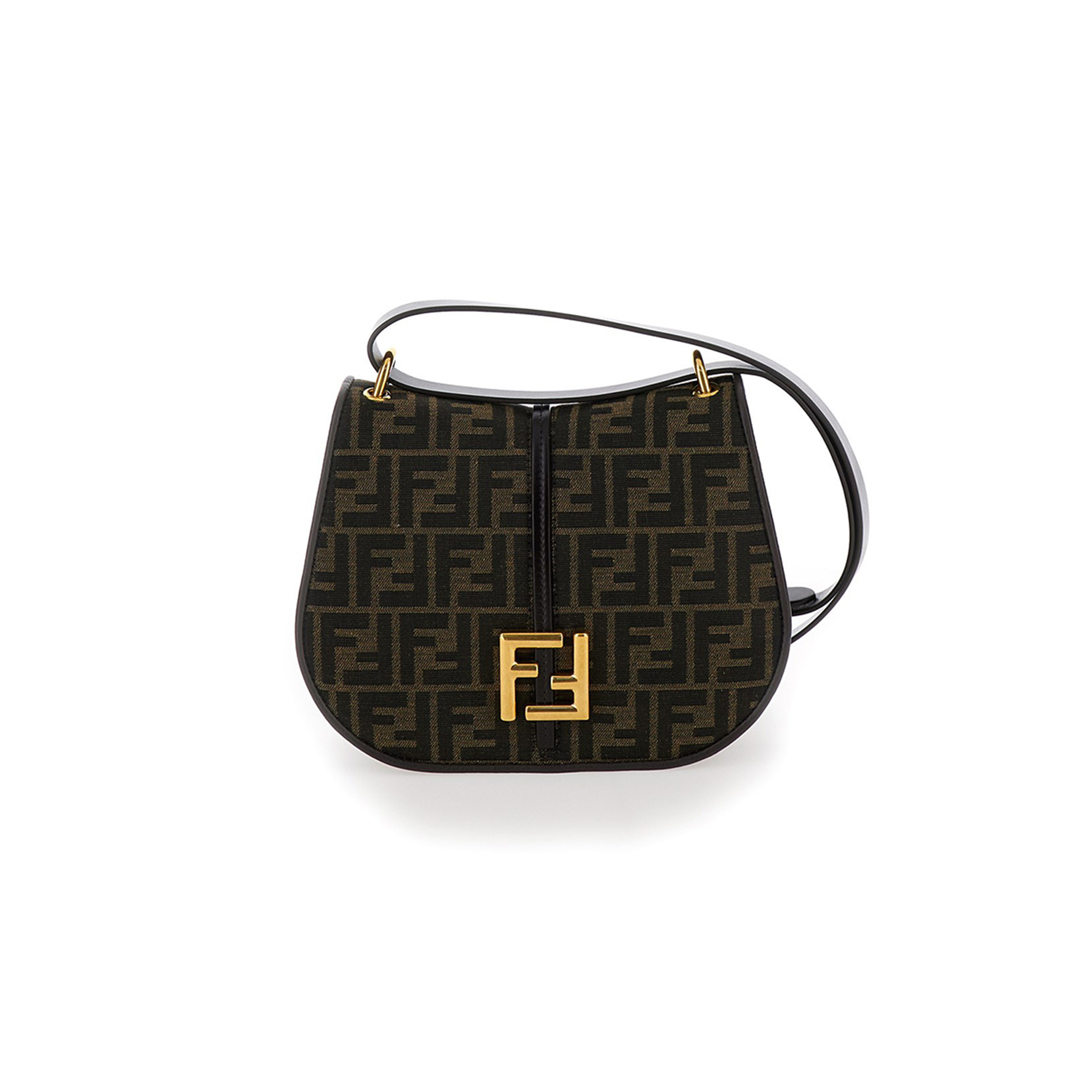 FENDI 'C'MON MEDIUM' BROWN SATCHEL BAG WITH FF LOGO IN FF JACQUARD FABRIC WOMAN 8622AL (25*20*7cm)